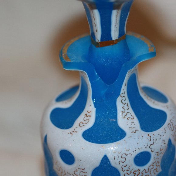 Antique Czech Bohemian Cased Glass Cut to Blue